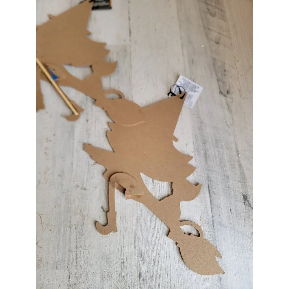 Glitter witch broom set cat AS IS Halloween sign hanging decor‎